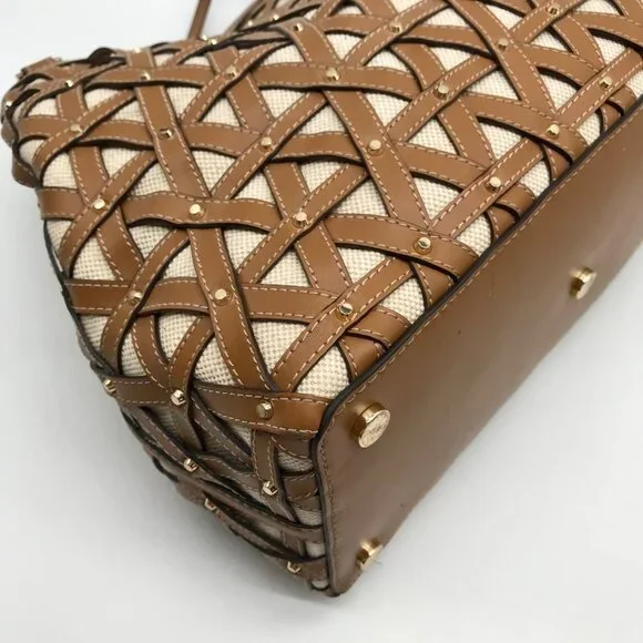 Michael Kors Tan Leather & Canvas Large Brooklyn Tote Bag - Picture 9 of 10